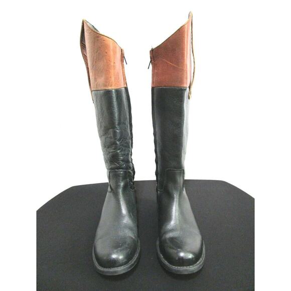 Steve Madden Rogerrr Black Brown Leather Zip Knee High Riding Boots Sz 6.5 M - Picture 2 of 11